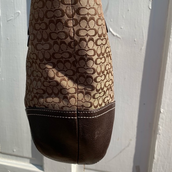 Coach brown logo fabric bag with brown leather - Picture 6 of 8
